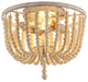 2-Lights Antique Rustic Wood Beaded Flush Mount Light