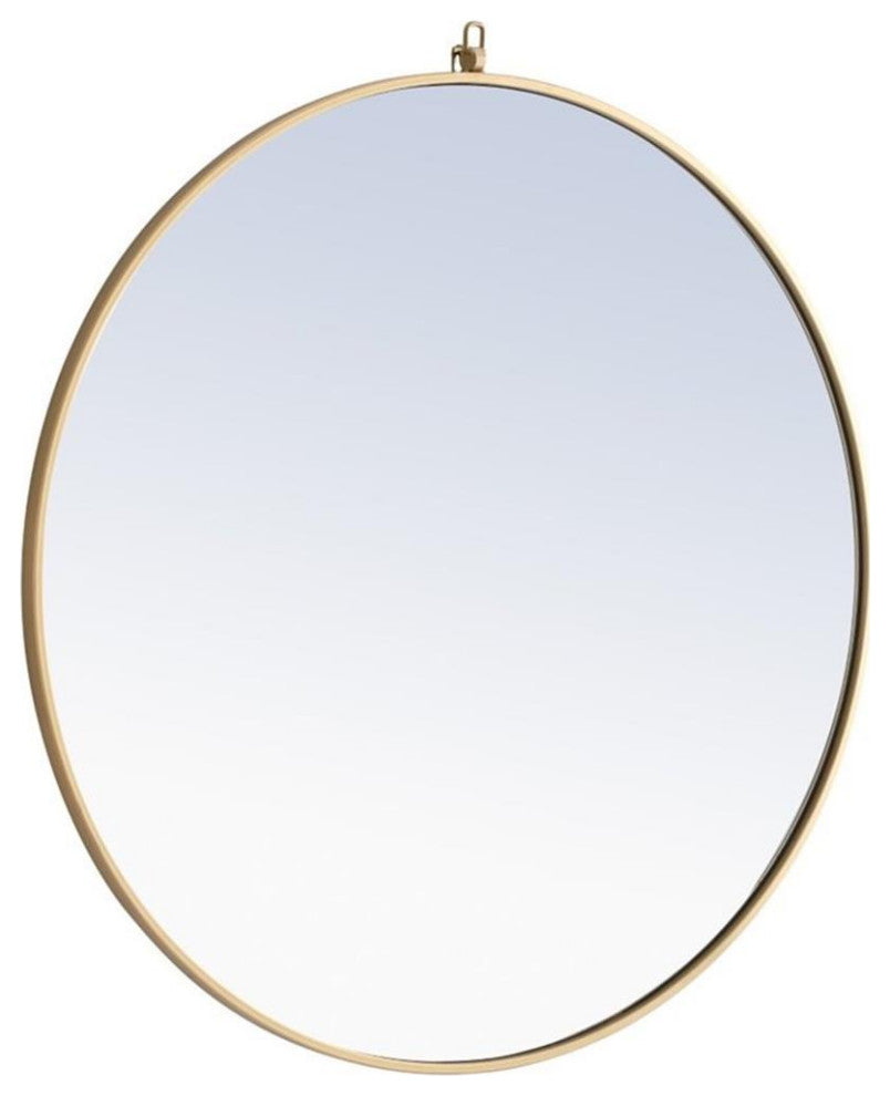 Elegant Decor Rowan 42" Round Metal Frame Hooked Mirror in Brass