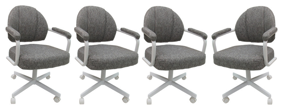 Set of 4, M-70 Swivel Tilt Dining Caster Chairs, Mojeva Gray on White Chairs