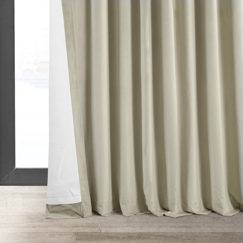 Extra Wide Blackout Velvet Curtain Single Panel, Cool Beige, 100"x84"