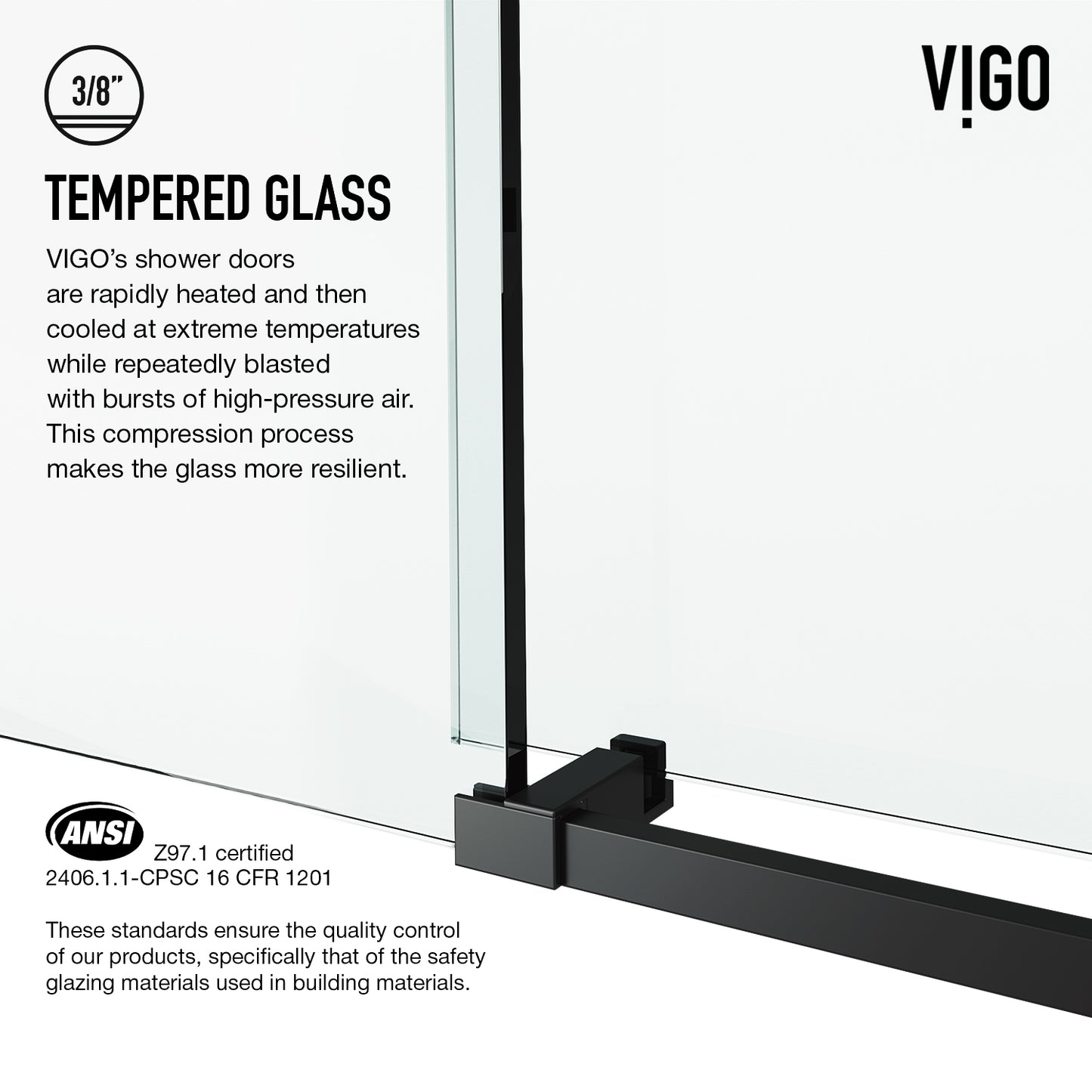 VIGO Elan E-Class Frameless Sliding Shower Enclosure, Matte Black, 36" D X 48" W X 82" H, Left Base