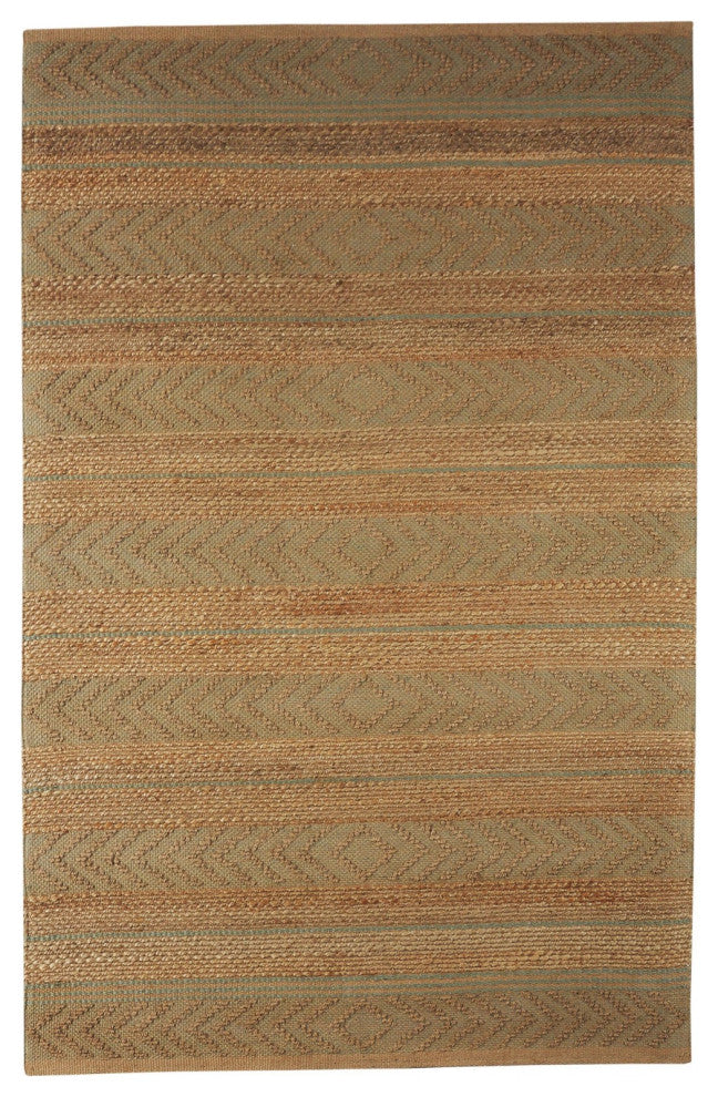 8" x 10" Seafoam and Tan Bohemian Striped Area Rug