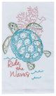 Ride the Waves Sea Turtle in Coral Embroidered Flour Sack Kitchen Dish Towel