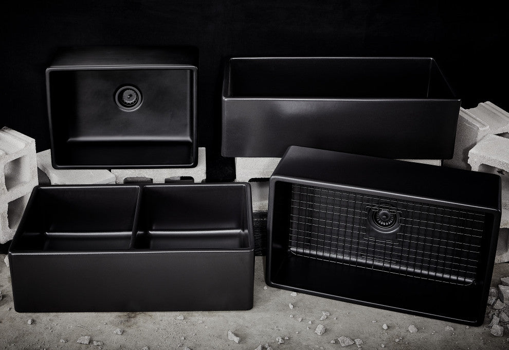 Austen Matte Black Fireclay 24" Single Bowl Farmhouse Undermount Sink