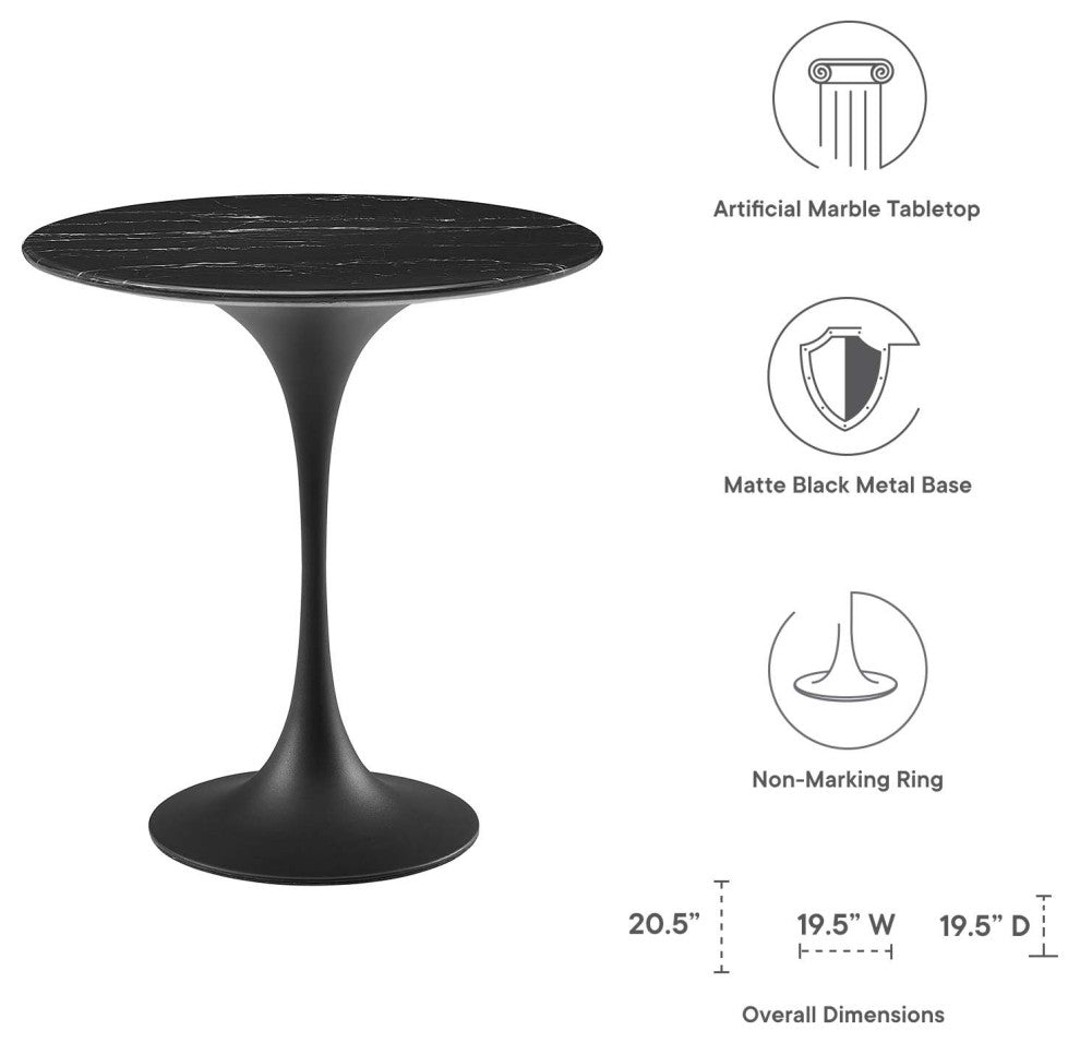 Lippa 20" Round Artificial Marble Side Table, Black Black