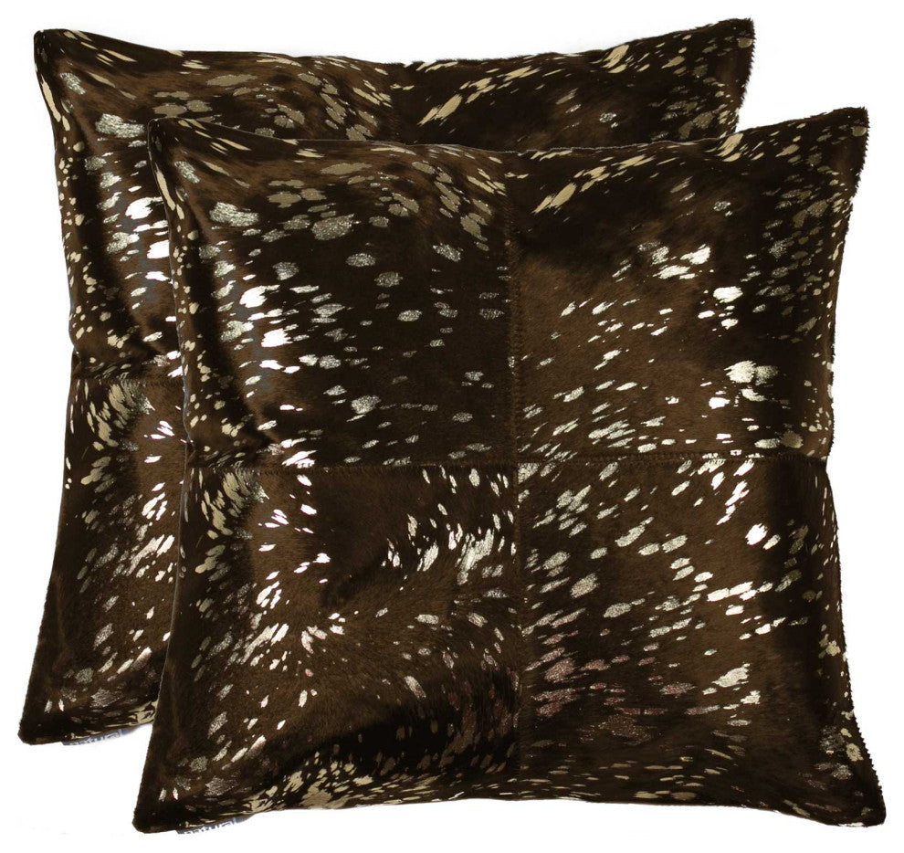 HomeRoots 18" x 18" x 5" Gold And Chocolate, Quattro Pillow 2-Pack