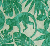 Green Monkey Fabric Jungle Silhouette Upholstery Drapery Material, Standard Cut