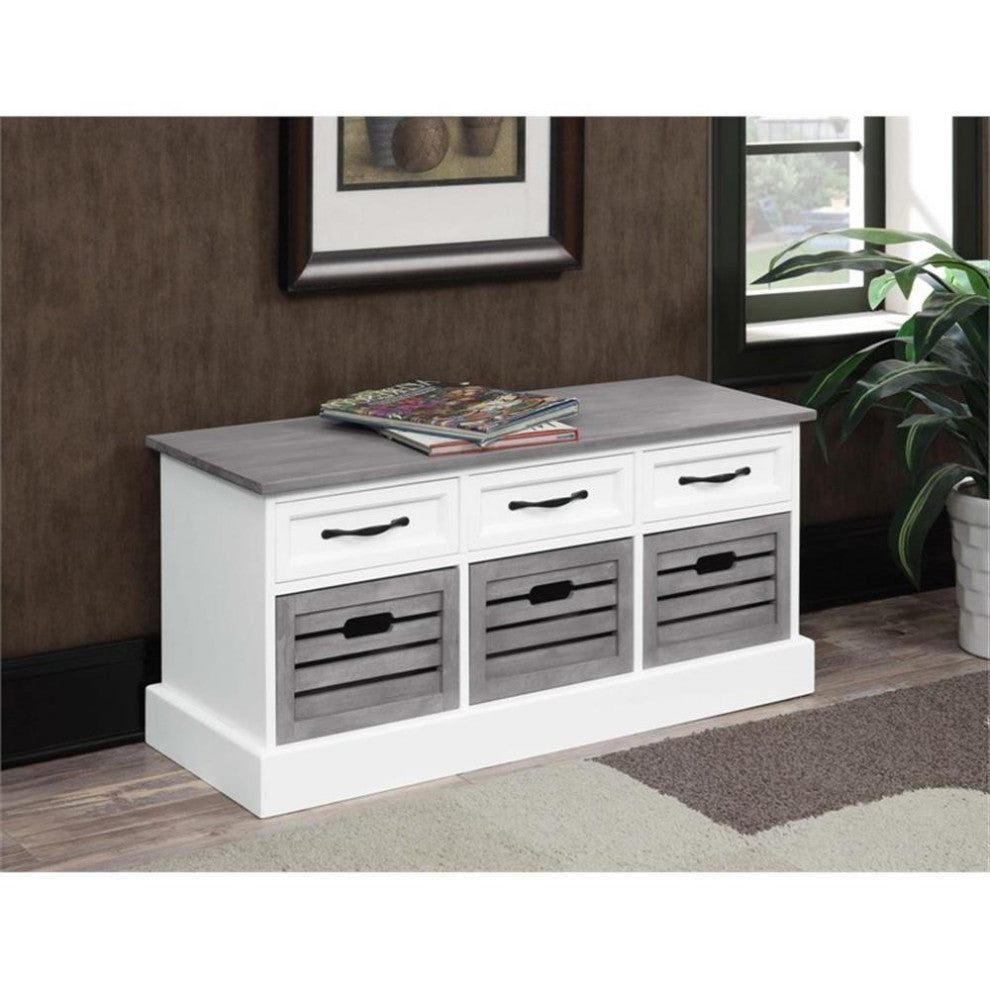 Coaster Traditional Wood 6-Drawer Rectangular Storage Bench in Gray