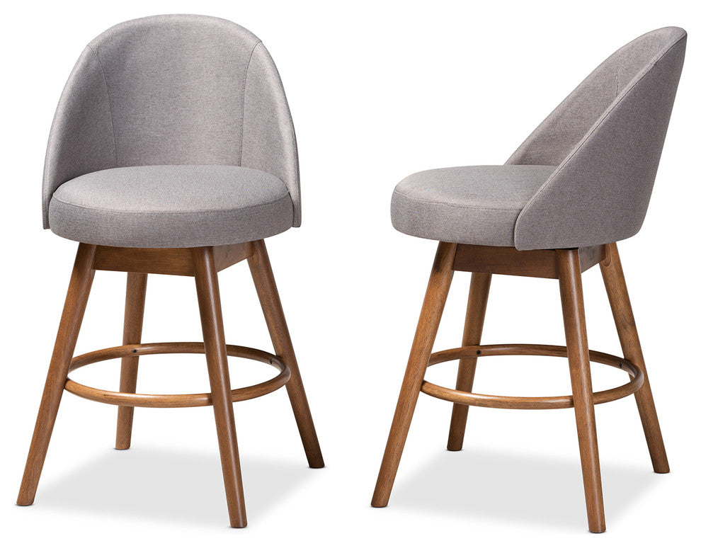 Aubree Gray Upholstered Walnut-Finished Wood Swivel Counter Stool Set of 2