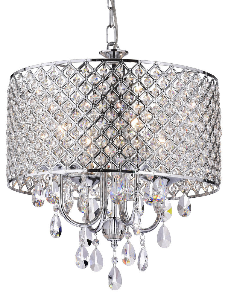 Marya 4-Light Chrome Round Beaded Drum Chandelier Hanging Crystals Glam