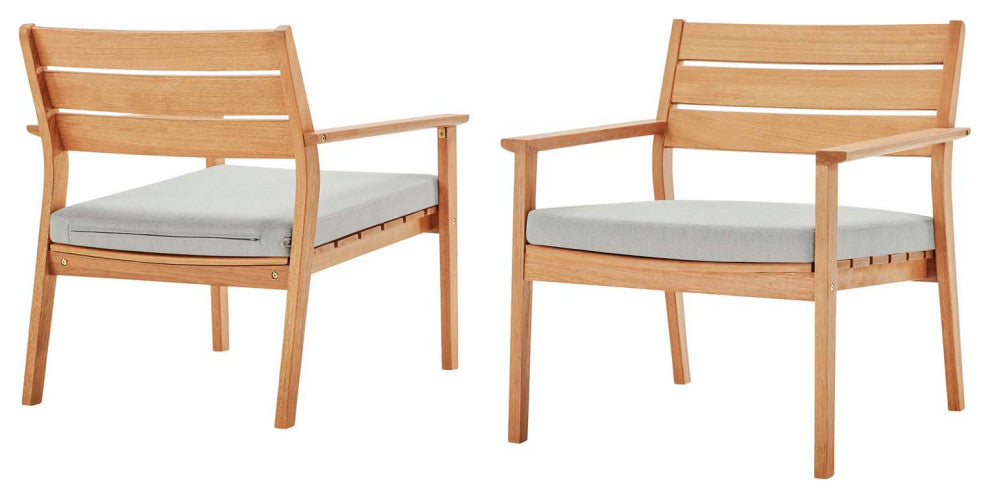 Lounge Chair Armchair, Set of 2, Wood, Brown Natural Taupe Gray, Modern, Outdoor