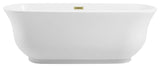 Charlie 67" Soaking Bathtub, Glossy White With Brushed Gold Trim