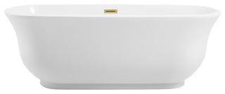 Charlie 67" Soaking Bathtub, Glossy White With Brushed Gold Trim