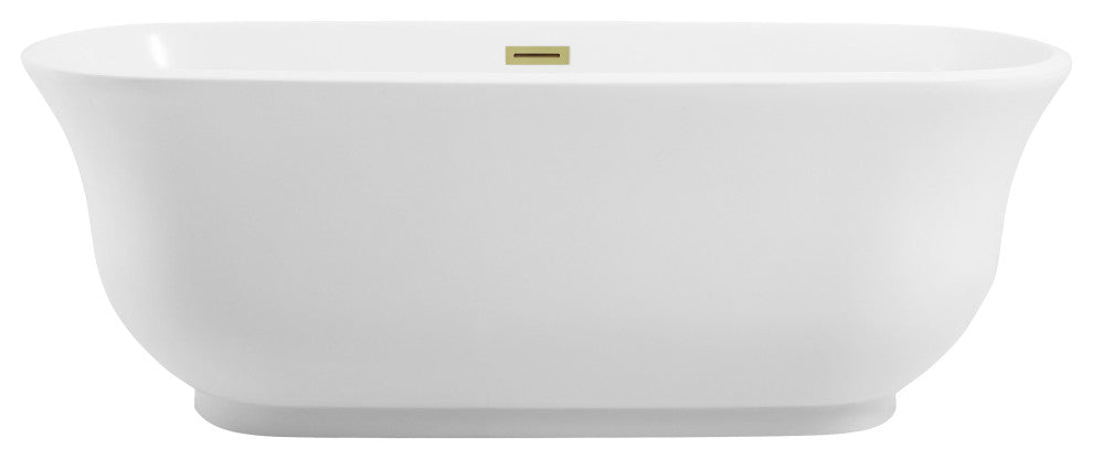 Charlie 67" Soaking Bathtub, Glossy White With Brushed Gold Trim