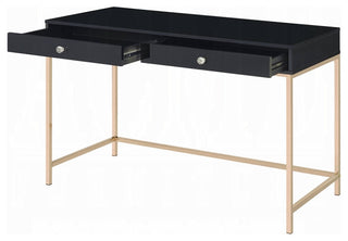 93540 Writing Desk, Black High Gloss & Gold Finish