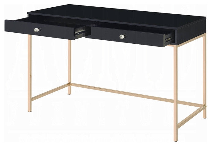 93540 Writing Desk, Black High Gloss & Gold Finish