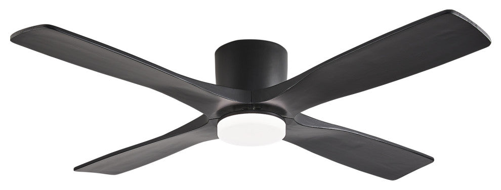 54" 4 Blades Indoor Flush Mount Ceiling Fan, Light Kit, Black