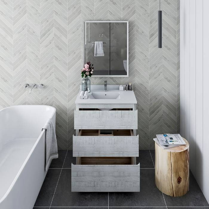 Fresca Formosa Modern 30" Rustic White Single Sink Vanity Set, Faucet Fft3071bn