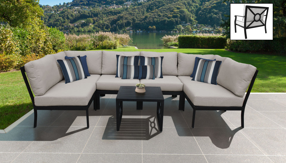 kathy ireland Madison Ave. 7 Piece Aluminum Patio Furniture Set 07c, Almond