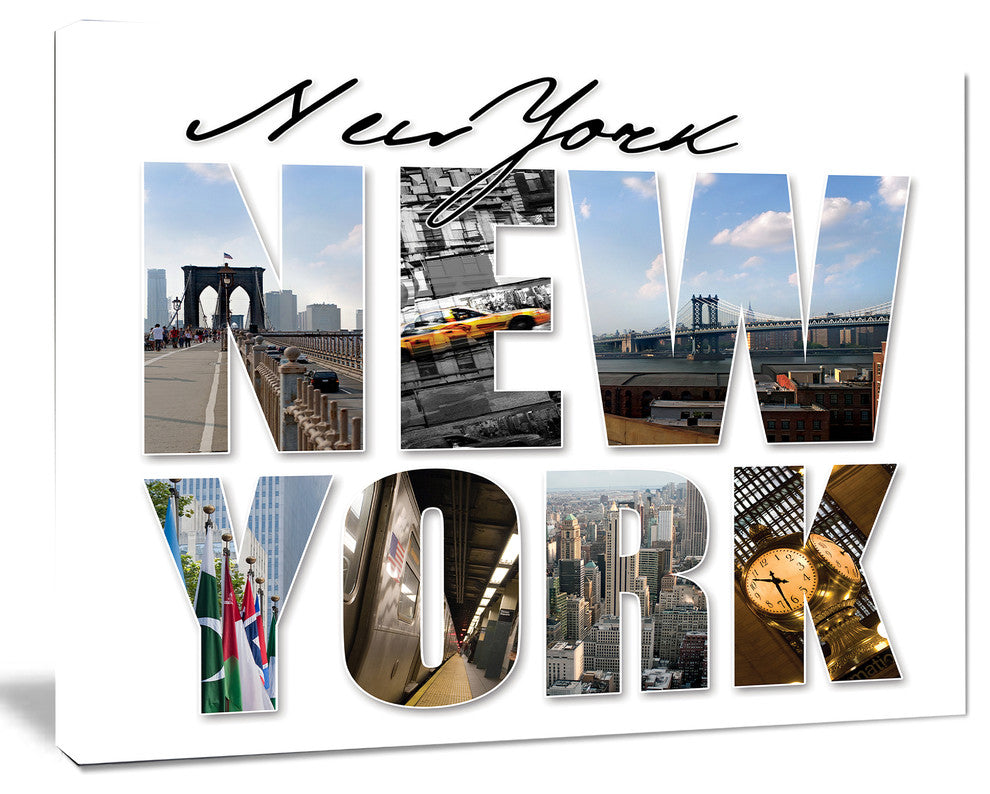 New York City Graphic Montage, Cityscape Canvas Art Print, 40"x30"