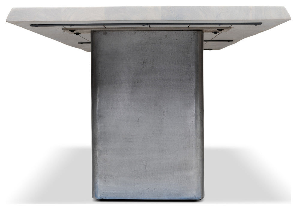 Brooks-Dining Table-Cast Slab Base-40"x79"-White Wash Top-Antique Nickel