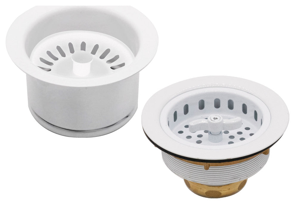 3.5" Wing Nut Twist Style Large Kitchen Sink Basket Strainer, Powder Coat White