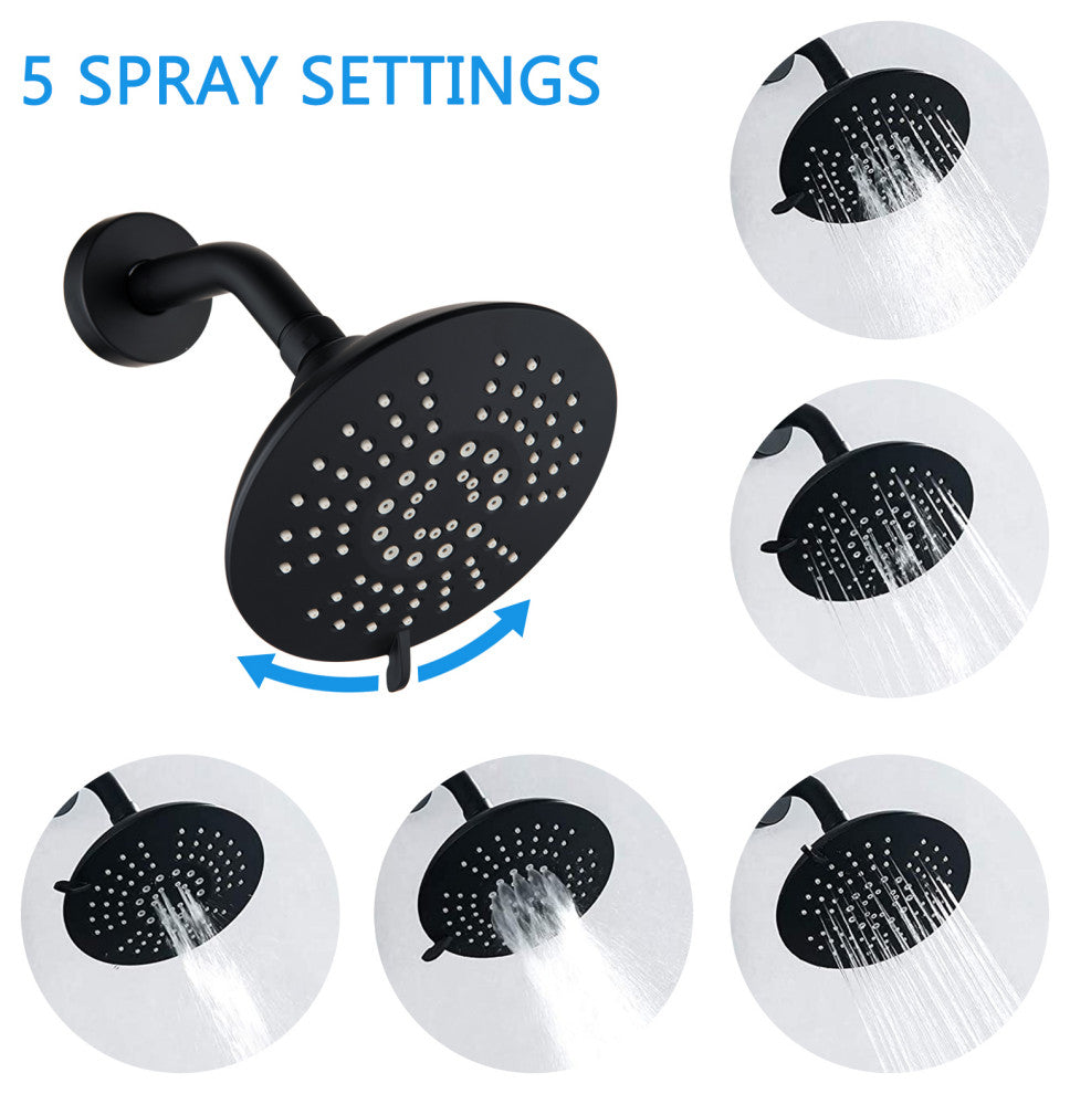 5-Spray High Pressure Shower Set With Rough-in Valve, Matte Black