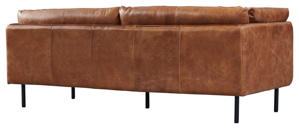Venezia Industrial Modern Leather Sofa - Light Brown Leather