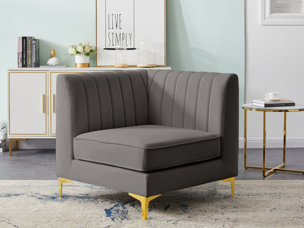 Alina Velvet Upholstered Modular Corner Chair, Grey