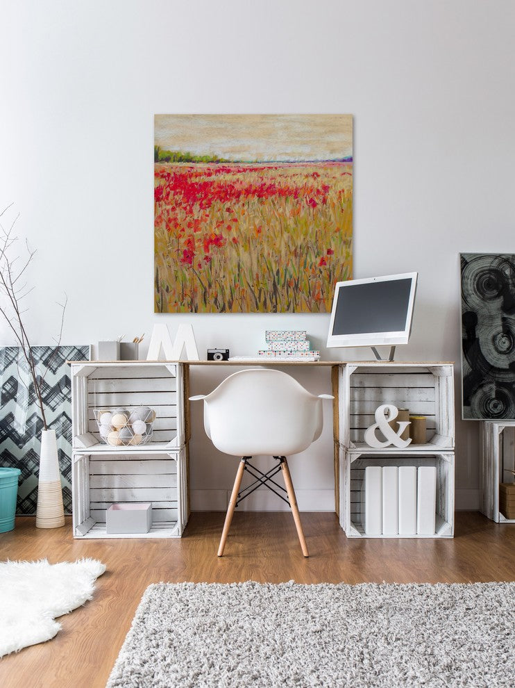 "Poppies Evening Light XV" Painting Print on Wrapped Canvas, 32x32