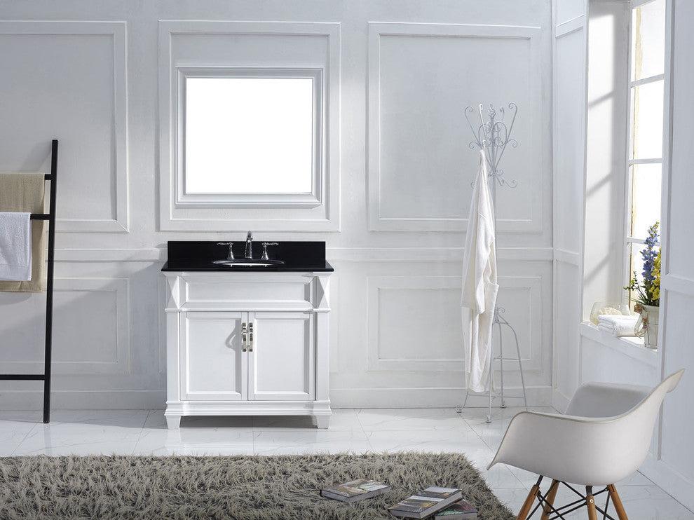 Virtu Victoria 36" Single Bathroom Vanity, White With Faucet and Mirror