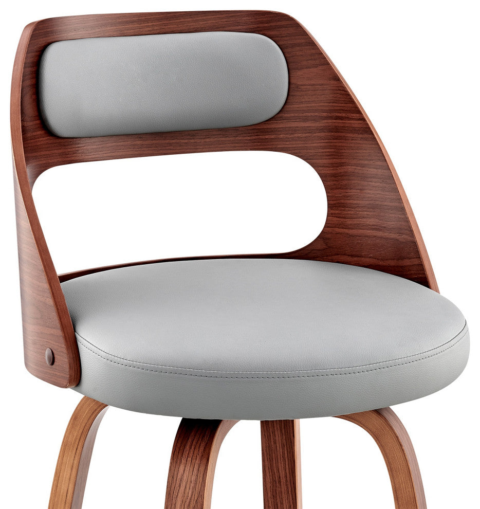 Julius 30" Gray Faux Leather and Walnut Wood Bar Stool