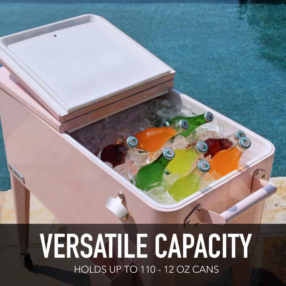 Permasteel 80 Quart Portable Rolling Patio Cooler, Pink