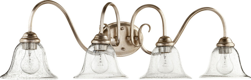 Spencer 4-Light Vanity Fixture, Aged Silver Leaf With Clear Seeded Glass