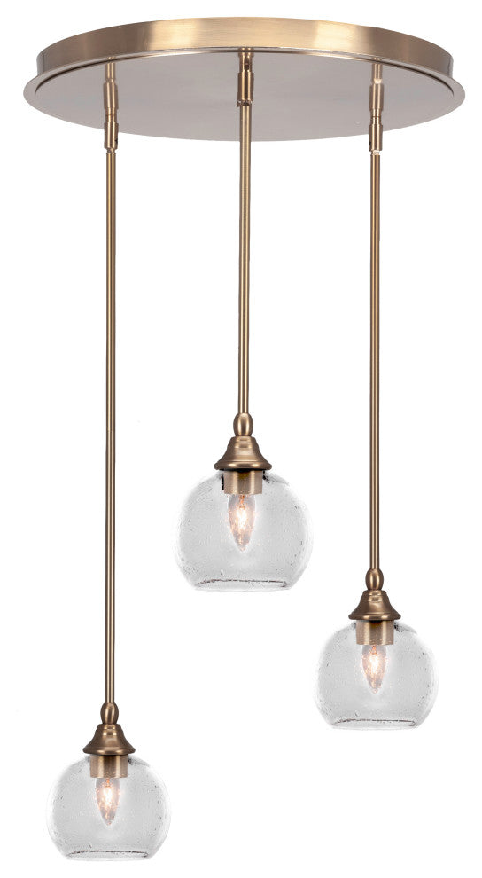 Empire 3-Light Cluster Pendalier, New Age Brass/Clear Bubble