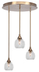 Empire 3-Light Cluster Pendalier, New Age Brass/Clear Bubble