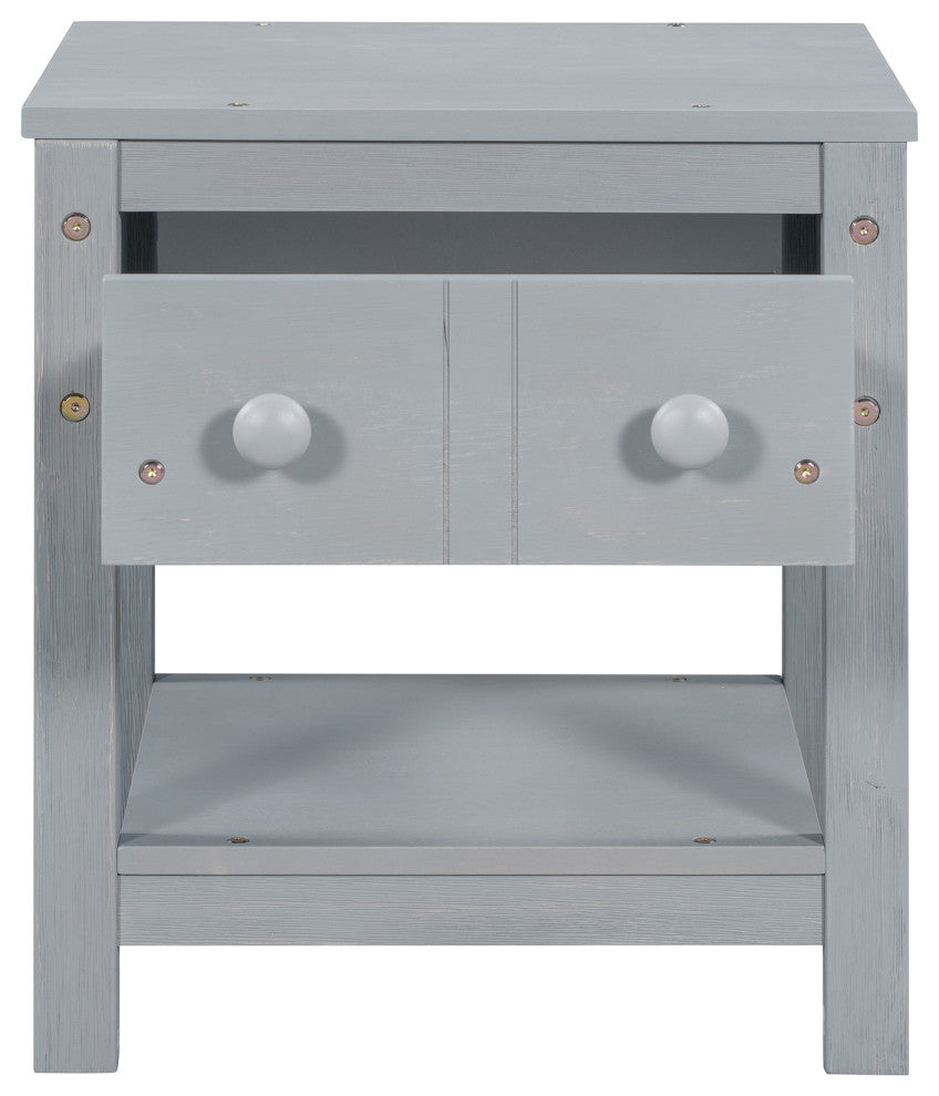 1-Drawer Wood Nightstand with Open Shelf (Set of 2) , Grey, 19'' X 16''