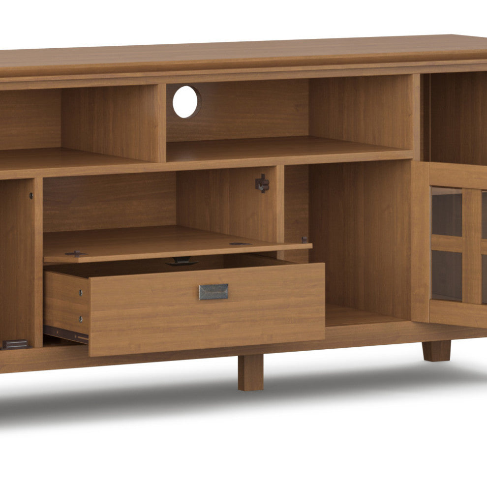 Artisan Solid Wood 72" TV Media Stand For TVs up to 80", Honey Brown