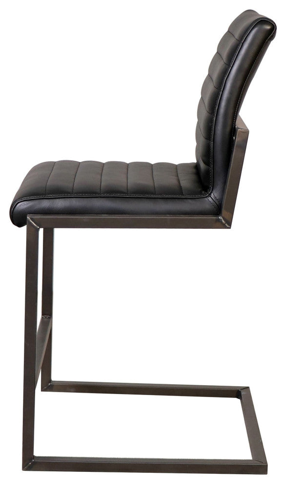 Greyson Genuine Full Grain Leather and Steel Modern Counter Stool, Black
