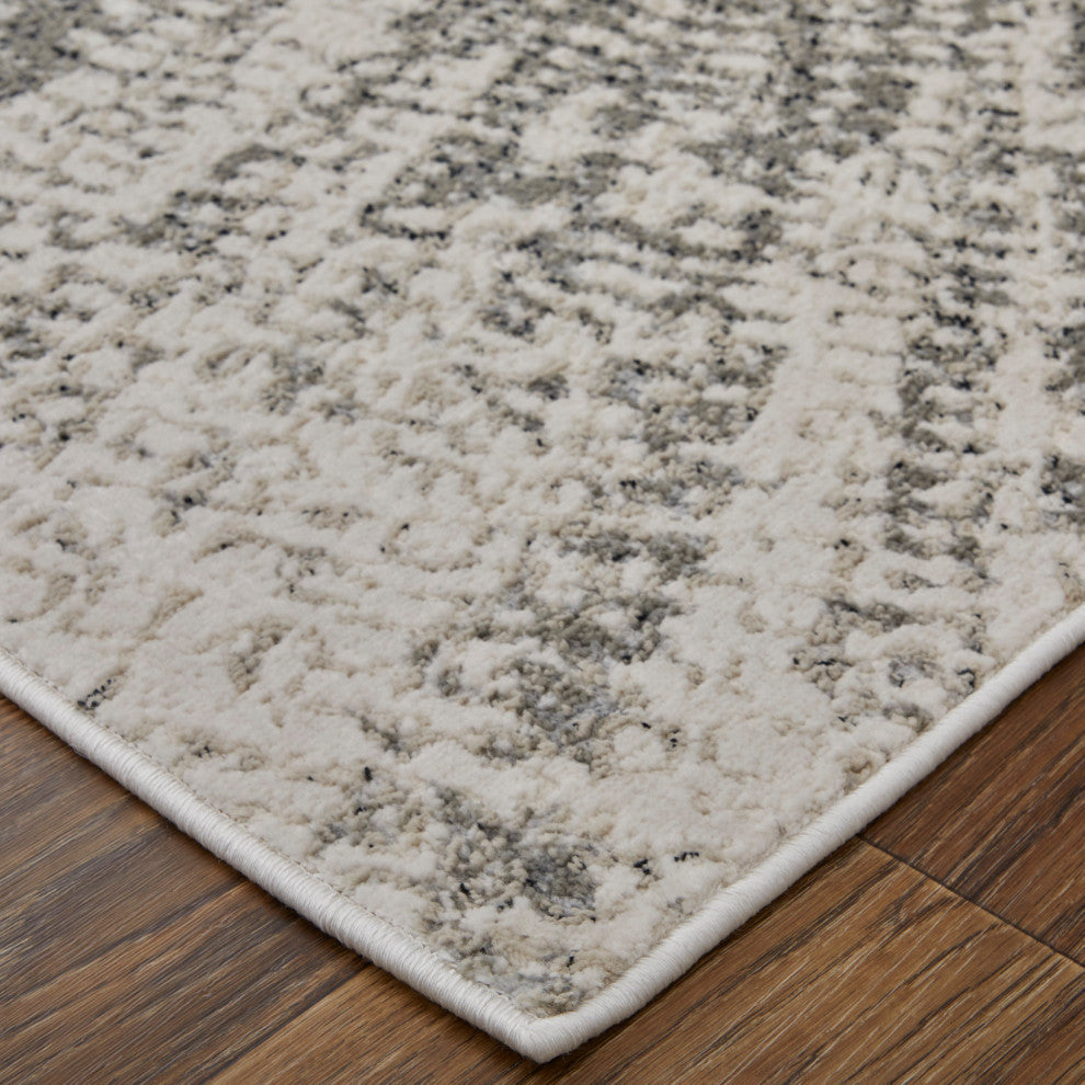 Orin Modern Abstract, Ivory/Gray/Blue, 5'x8' Area Rug
