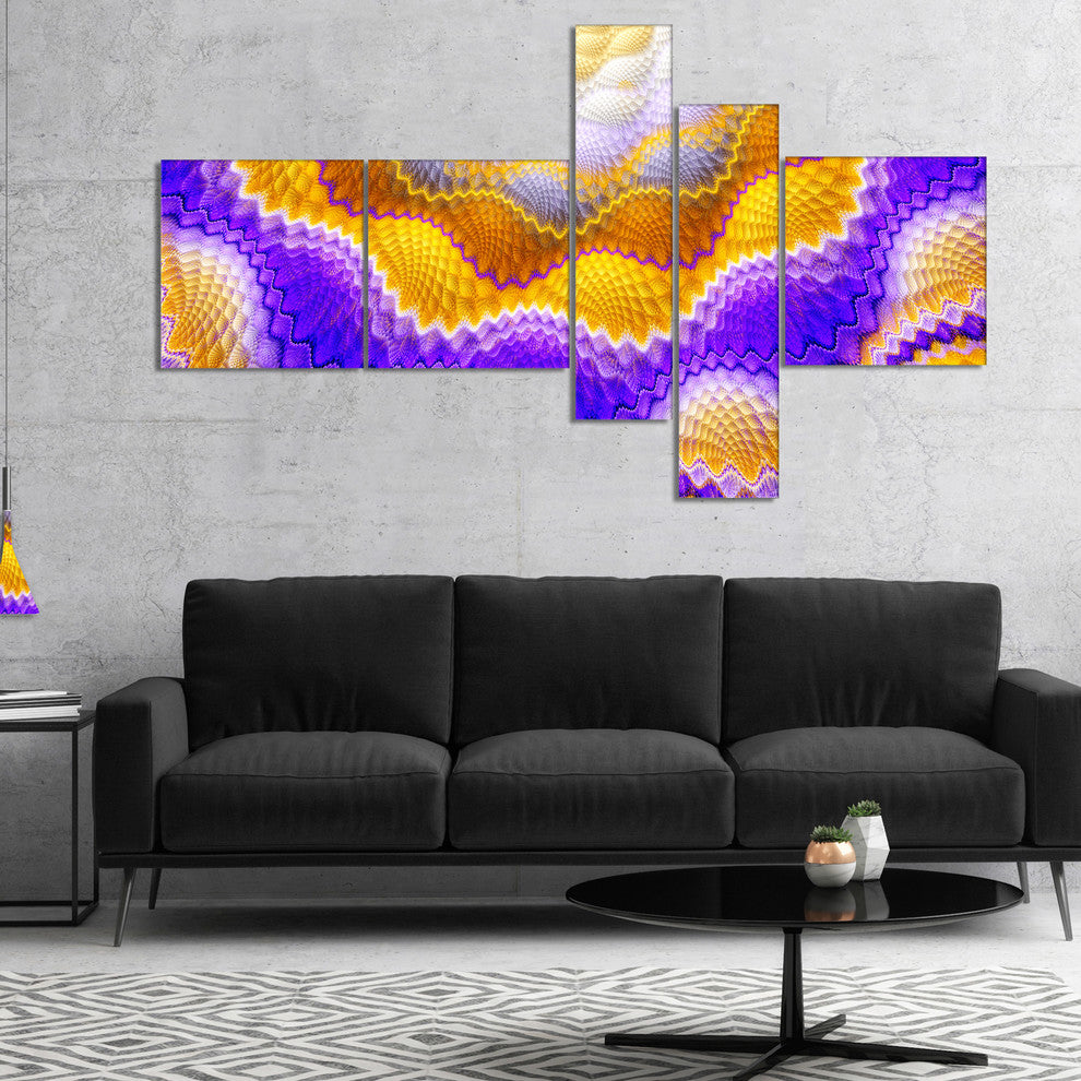 Blue Yellow Snake Skin Flower, Abstract Wall Art Canvas, 60"x32", 5 panels