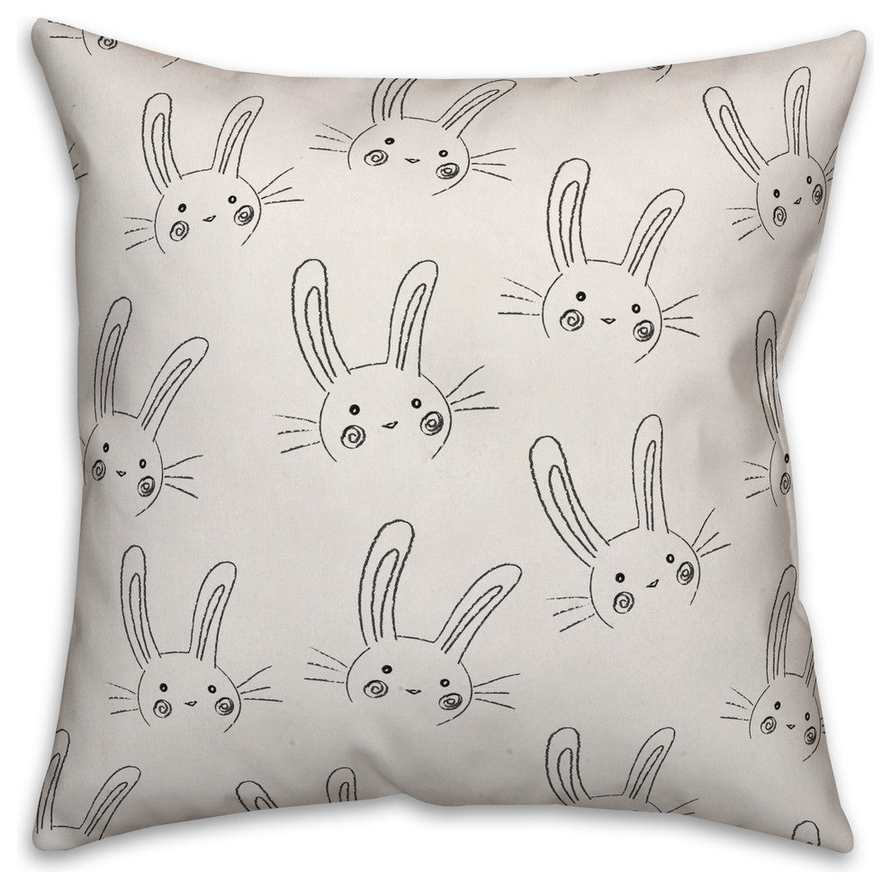 Sketch Bunny Pattern 18x18 Throw Pillow