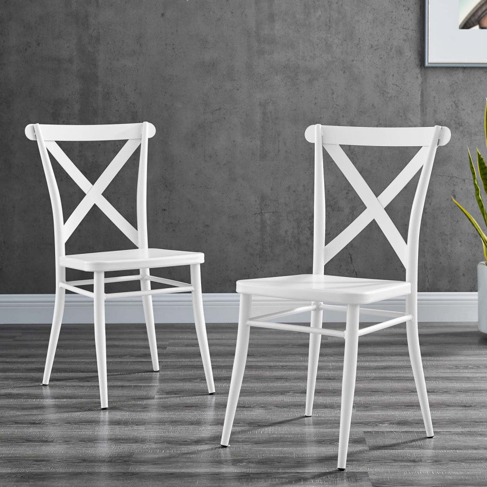 Side Dining Chair, Set of 2, Metal, White, Modern, Bistro Restaurant Hospitality