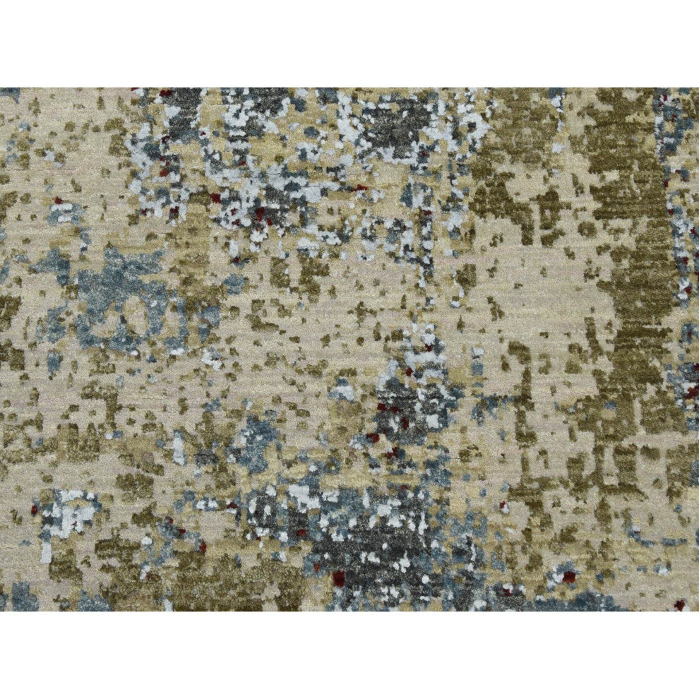 Parchment Color, Hand Knotted Abstract Design, Soft Wool Square Rug, 8'0"x8'5"