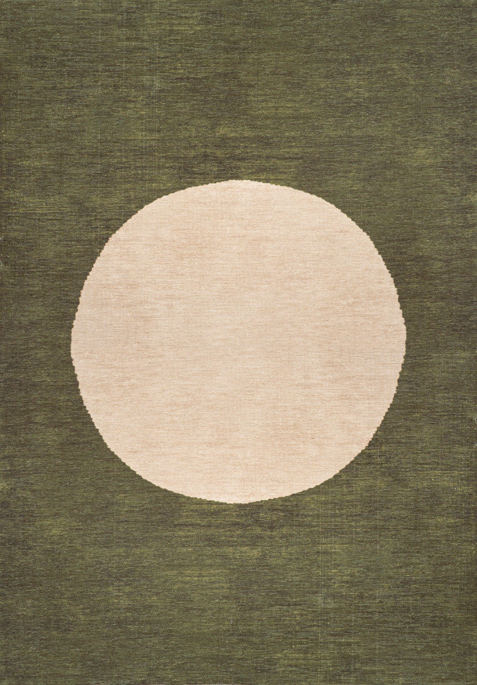 Cirkel Minimalist Geometric Dot Machine-Washable Area Rug, Olive/Cream, 4x6