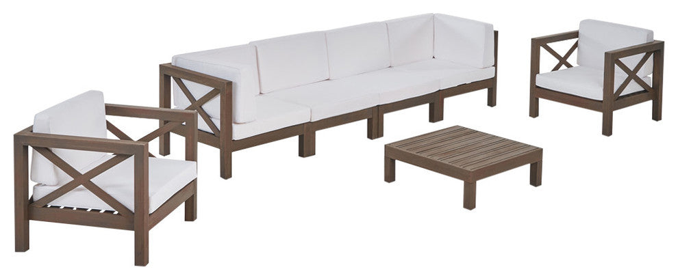 Morgan Outdoor 6 Seater Acacia Wood Sofa Chat Set, White