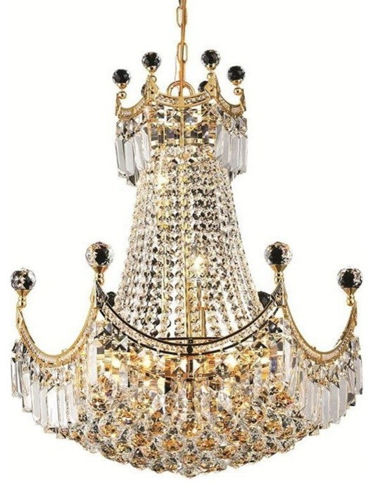 Elegant Corona Dining Room Light, Gold Finish With Royal Cut Crystal