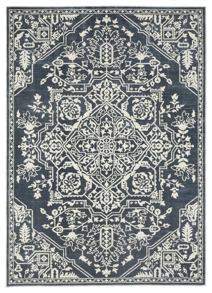 Iris Two-Tone Medallion Blue/ Ivory Area Rug 6'7" x 9'6"