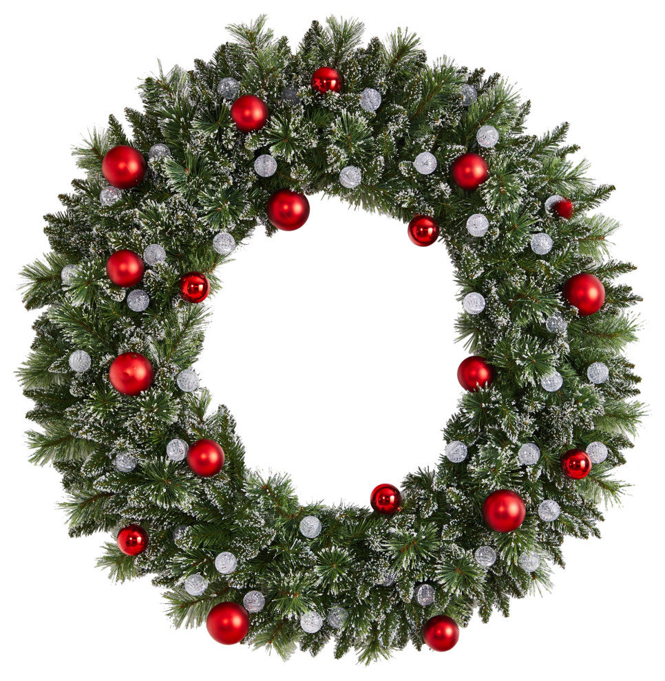 4' Oversized Pre-Lit Frosted Christmas Wreath w/ Ornaments & 40 LED Globe Lights