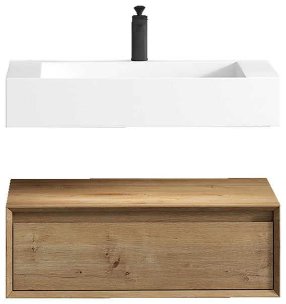 Alysa 30'' Floating Vanity, Acrylic Sink, White Oak